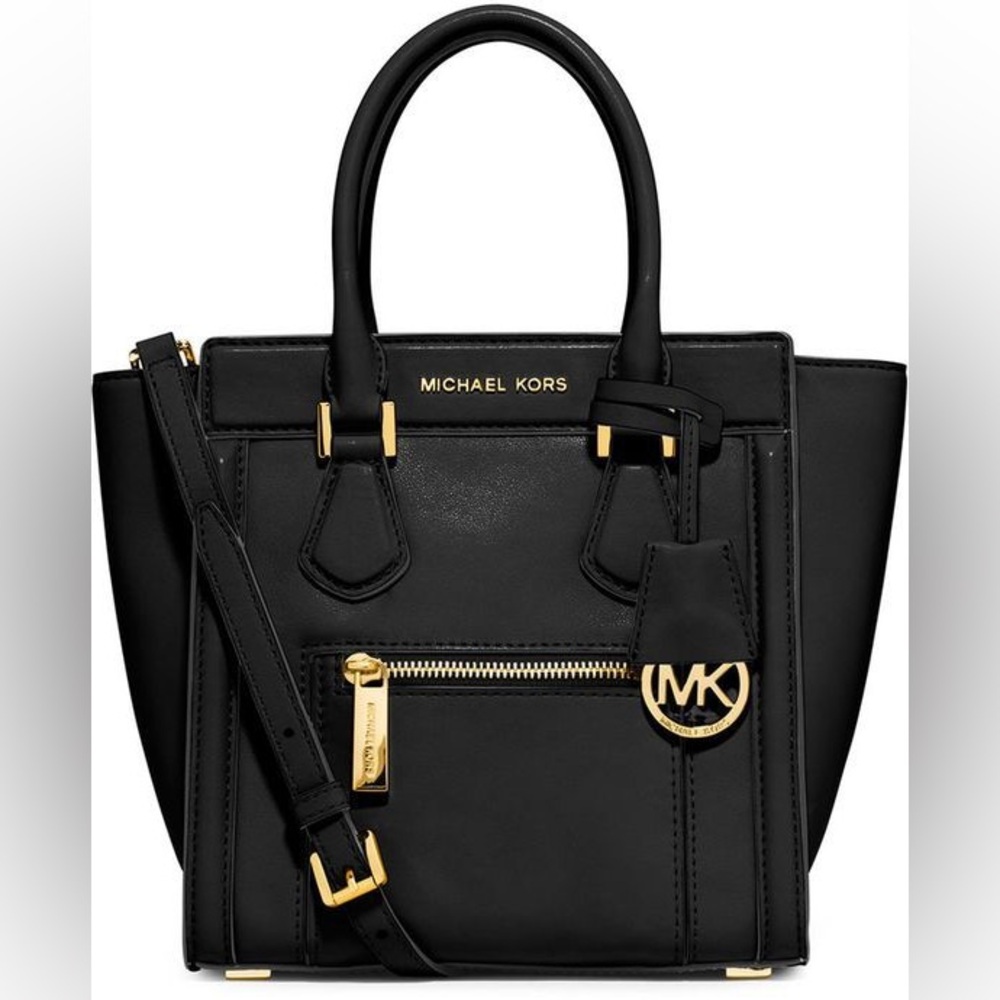 Michael Kors Black Leather Satchel with Gold Accents